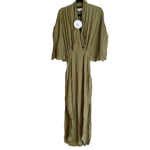 S/W/F Unlined Plunge Dress Kimono Style Sleeve Amazon Green Women's Size M NWT - Picture 3 of 10